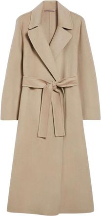 iBlues Belted Coats, female, Brown, Size: L Camel Wool Blend Long Coat