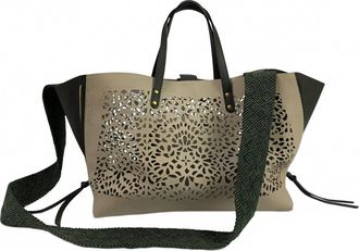 Kempton & Co. Cutout Leather Kingsbridge Tote In Chalk Olive