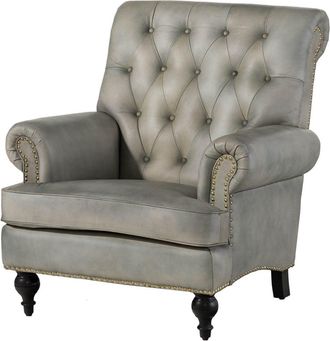 Massivmoebel24 Chesterfield 205 Poltrona - Vera Pelle / Grigio 84x84x94