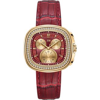 JBW Coast Chronograph Leather Strap Watch, 22mm x 42mm in Gold/Maroon at Nordstrom