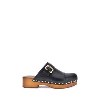 Chlo&eacute; Black Calf Leather Bos Taurus Womens Clogs