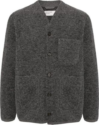 Universal Works Navy Blue Wool Blend Cardigan - Heren - Vesten - Grijs - L - Wol - Truien & Vesten