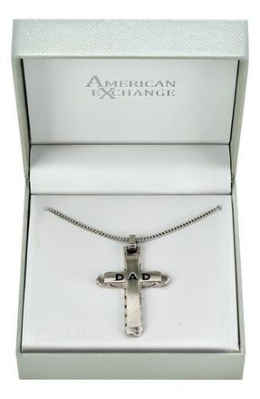 American Exchange Mens Stainless Steel Dad Engraved Cross Pendant Necklace in Silver at Nordstrom Rack