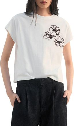 Mango Floral Embroidered T-Shirt in Off White at Nordstrom, Size X-Small