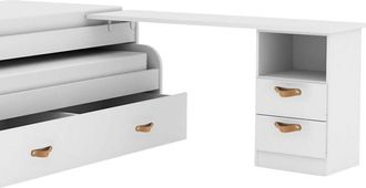 Muemue Escritorio Soporte Cama + Cajonera Aglomerado Blanco Cuero 76,5x202x45