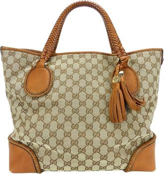 Gucci Beige Camel Gg Canvas Leather Tote Bag (Pre-Owned)
