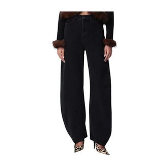 Rotate Rotate Birger Christensen - Draped Barrel Leg Jeans - Dames - Jeans - Zwart - Maat: W26 Katoen