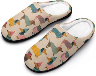 Generic Cute Dachshund Dog Pattern Mens House Slippers Memory Foam Washable Cotton Slip on Home Shoes