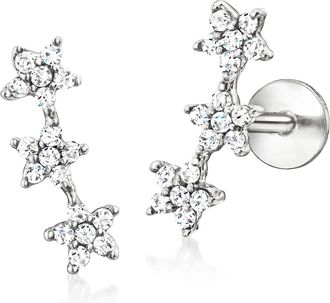 RS Pure by Ross-Simons Diamond 3-Star Flat-Back Earrings in Sterling Silver