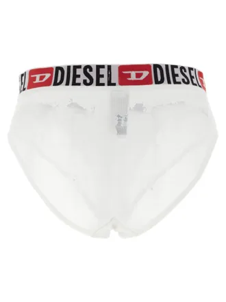 Diesel Logo-Band Ribbed Cotton Briefs - White