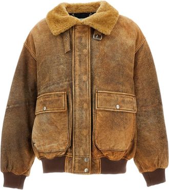 Halfboy Light Brown Alice Distressed Leather Bomber Jacket