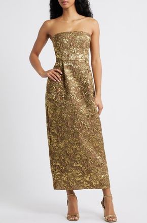 Lulus Kya Metallic Brocade Strapless Cocktail Dress in Gold at Nordstrom, Size X-Small