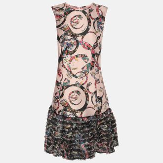 Roberto Cavalli Multicolor Printed Satin Flared Fringe Midi