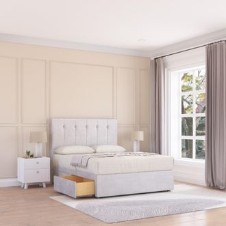 Sloomy Highbury Plush Velvet Memory Foam Bed Set With 2 Drawers, Mattress & Headboard in Silver | Size: Single