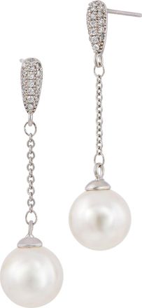 Savvy Cie Jewels RHODIUM PLATED CZ DROP FAUX PEARLS EARRING