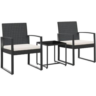 vidaXL Set Comedor De Jard&iacute;n 3 Pzas Con Cojines Pp Aspecto Rat&aacute;n Negro Vidaxl