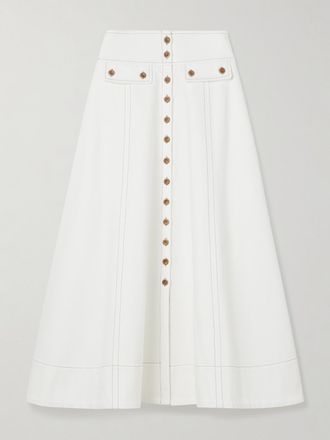 Maison Mayle Gonna Midi In Denim A Pannelli Carlyne - Avorio