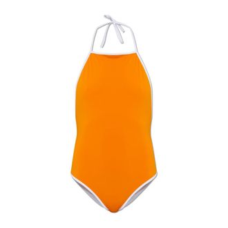 Maison Margiela One-piece, female, Orange, Size: XS Halterneck Contrast-trim Swimsuit