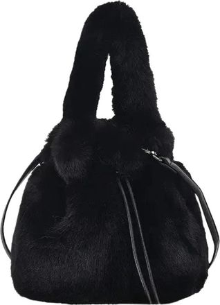 Generic Womens Plush Bags Plush Single Shoulder Bag Versatile Small Bucket Handbag Womens Autumn Winter(Black)