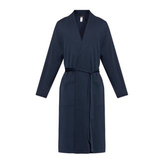 Hanro Night & Day Robe - Heren - Badjassen - Blauw - M - Katoen - Nachtkleding