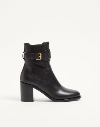 Valentino Garavani Stivaletto VLogo Embossed In Vitello 75mm Donna NERO 36.5