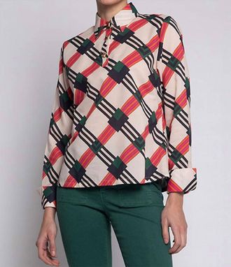 Vilagallo Kora Shirt In Geometric Print Ecru Orange