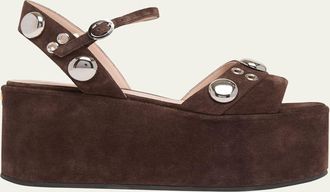 Valentino Garavani 80mm Studded Suede Platform Sandals