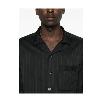 Tom Ford Casual Shirts, male, Black, Size: XL Herringbone Stripe Pajama Overshirt