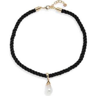 Nordstrom Faux Pearl Corded Necklace in White- Black- Gold at Nordstrom Rack