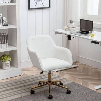 Direct Wicker Teddy Fabric Material Adjustable Height Swivel Home Office Chair in White | Size: 1 Pack