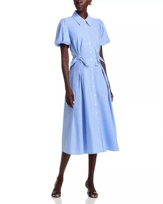Dolce Cabo Bow Midi Shirt Dress In Blue/ White