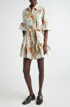 Etro Floral Print Stretch Cotton Shirtdress in Print On White Base at Nordstrom, Size 44