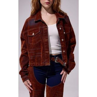 Azalea Wang Sampson Velvet Denim Jacket in Burnt Orange at Nordstrom, Size X-Large