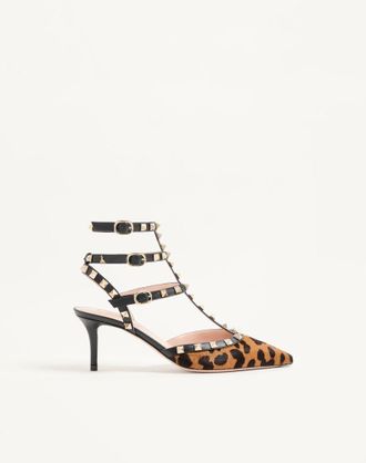 Valentino Garavani D&eacute;collet&eacute; Con Cinturini Rockstud In Vitello Effetto Cavallino 65mm Donna ANIMALIER 36.5