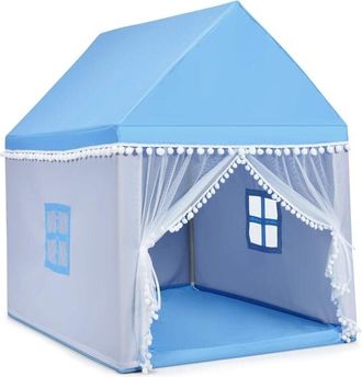 Costway Costway - Casa De Juegos Para Ni&ntilde;os Tienda De Campa&ntilde;a Para Ni&ntilde;os Casita Infantil Con Marco De Madera,manta De Algod&oacute;n Y Techo Castillo Juguete Para Ni