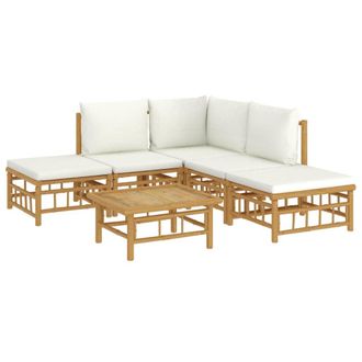 vidaXL Set De Muebles De Jard&iacute;n 6 Piezas Bamb&uacute; Y Cojines Blanco Crema Vidaxl