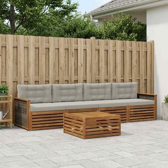 vidaXL Vidaxl Set Di Divani Da Esterno 5 Pz Naturale E Grigio Chiaro