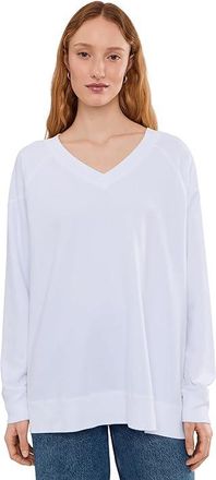 Mod-o-doc Long Sleeve Open V-Neck Sweatshirt Womens Sweatshirt White : LG (US 12-14), Cotton/Spandex