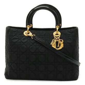 Dior Lady Dior Black Nylon Handbag Tote Bag (Pre-Owned)