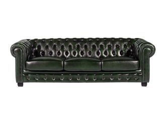 VENTE-UNIQUE.COM Sof&aacute; fijo piel flor 4 plazas verde pino 240x99cm