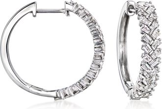 Ross-Simons Baguette Diamond Chevron Hoop Earrings in 14kt White Gold