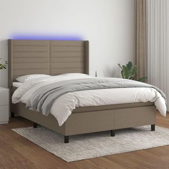 vidaXL Cama Box Spring Colch&oacute;n Y Luces Led Tela Gris Taupe 140x190 Cm Vidaxl