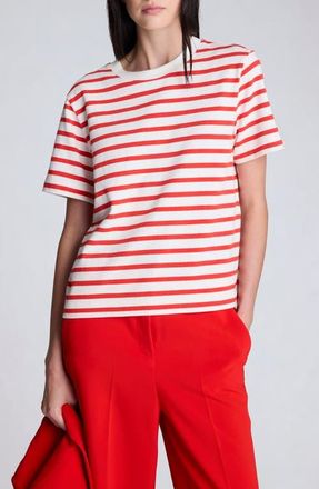 Kenneth Cole Stripe Boxy T-Shirt in Lava Red/Pure White at Nordstrom, Size X-Large