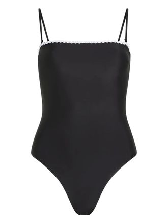 Karl Lagerfeld scallop-trim swimsuit - women - Elastane/Recycled Nylon - S - Black