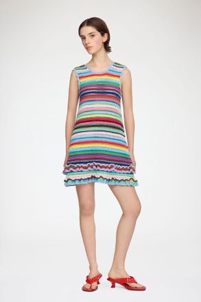 Ganni Mixed Dress in Striped Crochet - Size XXS Organic Cotton