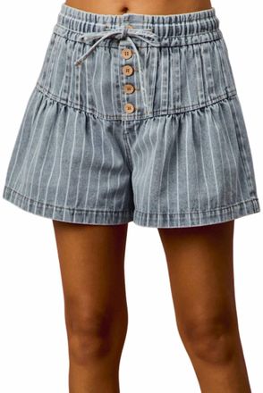 So Me Stripe Flared Pintuck Detail Denim Shorts In Blue