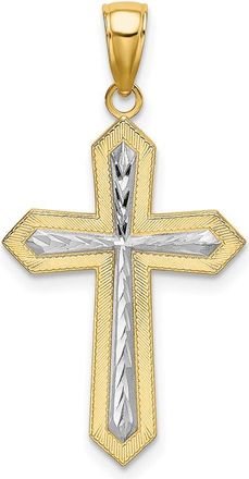 Diamond2Deal 14k Yellow Gold and White Rhodium Center Diamond-cut Cross Charm Pendant