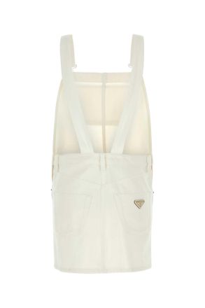 Prada Womens White Denim Dungarees Dress Exterior: Cotton Abiti