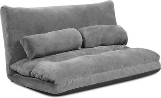 Costway Costway - Sof&aacute; De Suelo, Sof&aacute; Cama Multifuncional Regulable En 6 Posiciones Con 2 Almohadas, Sof&aacute; Duradero Y Estable Con Forro En Ante (gris)