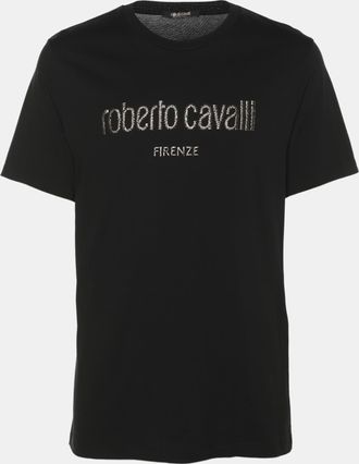 Roberto Cavalli Black Jersey Logo Print T-Shirt